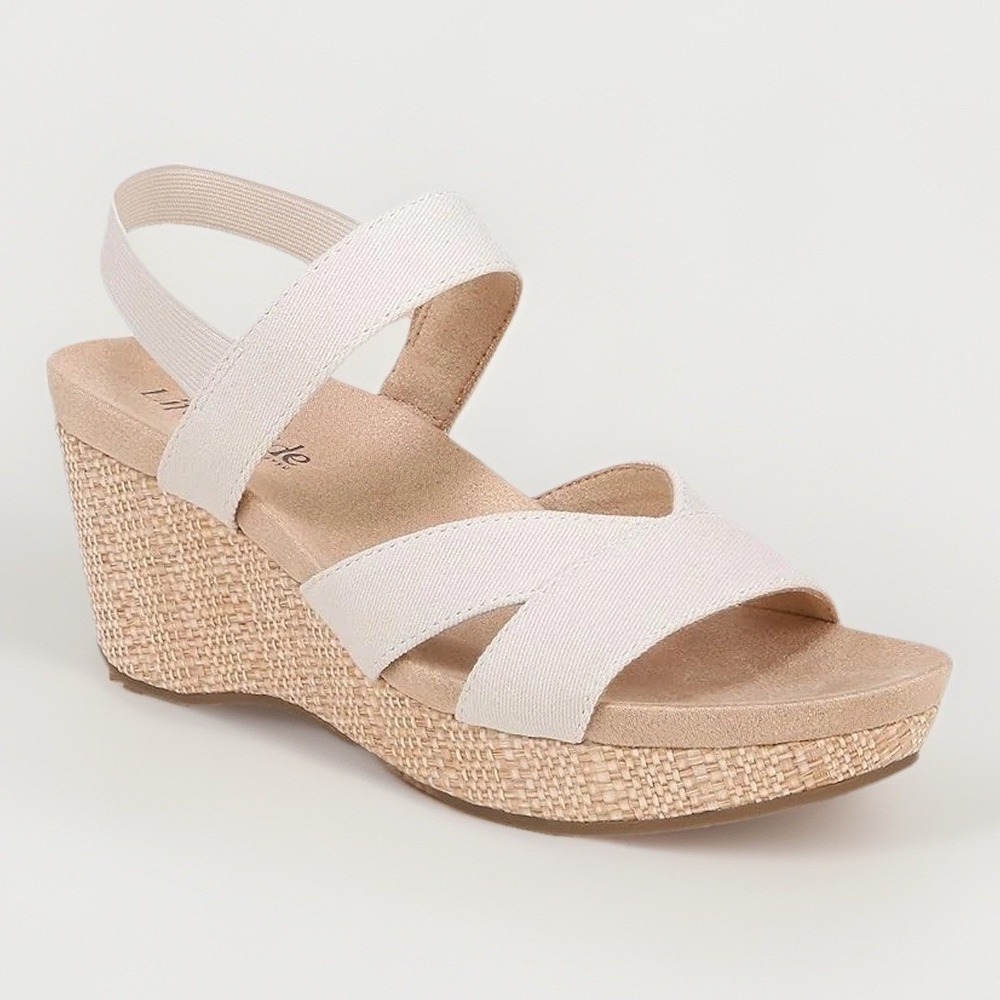 LifeStride Danita Women's Size 8.5 W Strappy Wedge Heel‎ Sandals Open Toe White